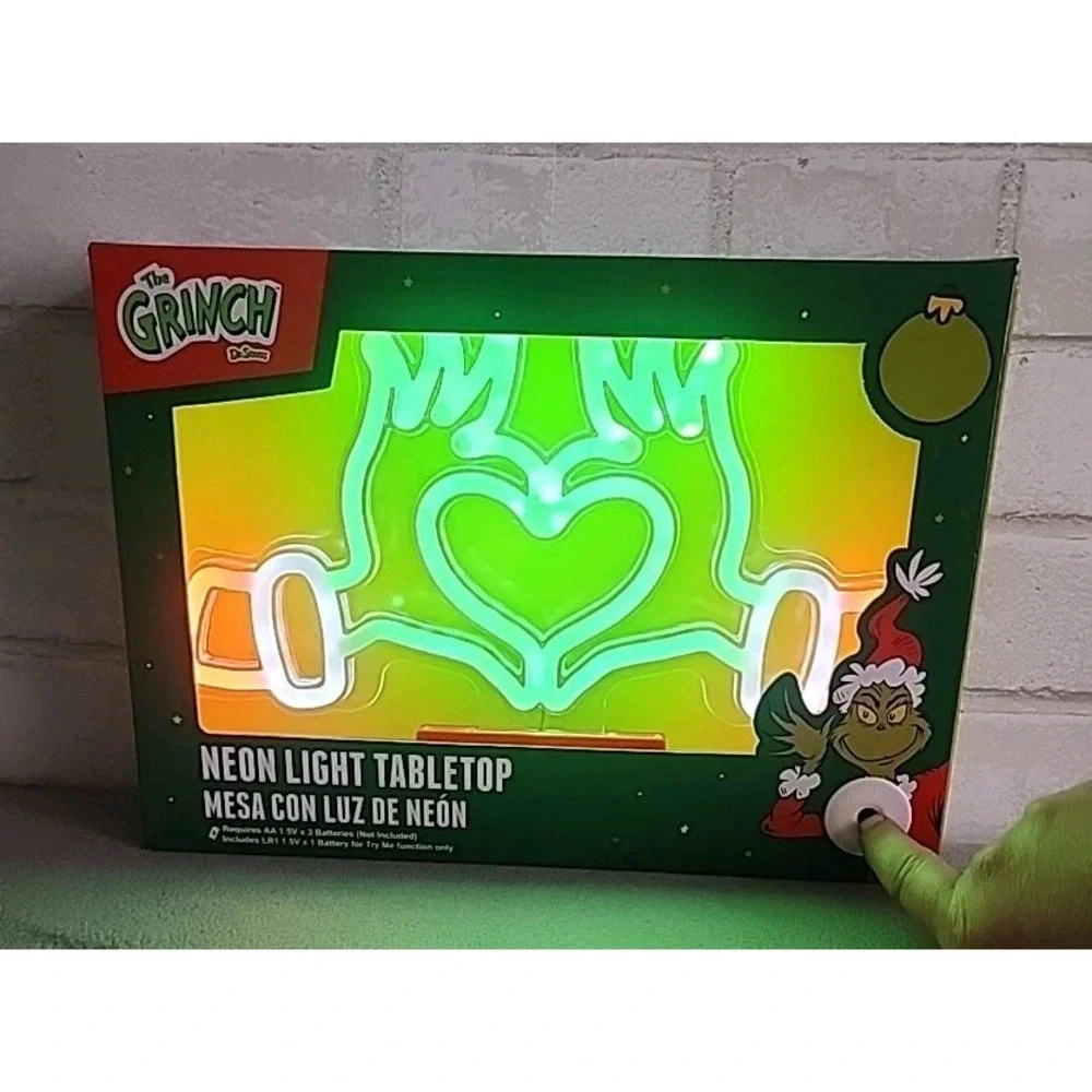 The Grinch Heart Neon Light Table Top‎ Christmas Decor Dr Seuss Battery Operated